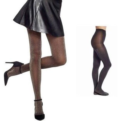 HUE Ladies Black & Gold Metallic Tights, Size M/L, NWT